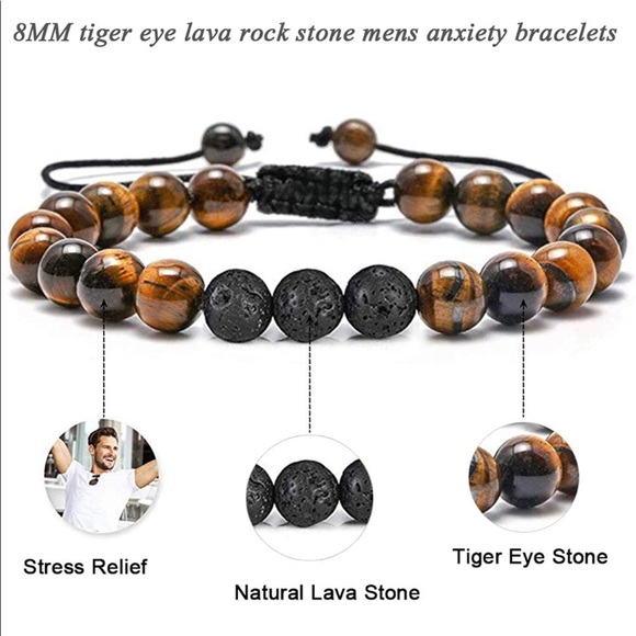 (BRAND NEW) MENS TIGER EYE WITH LAVA STONE BRACELET. - Picture 2 of 3